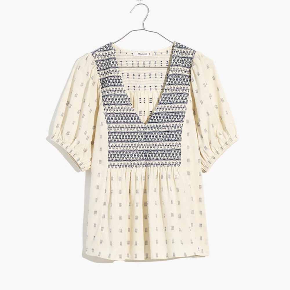 Plus Embroidered-Yoke Top in Clipdot